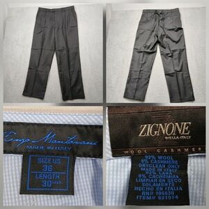 Enzo Mantovani Mens 36x30 Wool Cashmere Dress Pants Gray Made in Italy